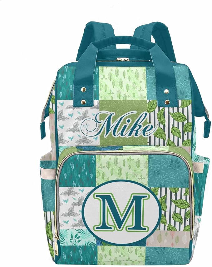 M YESCUSTOM Personalized Diaper Bag Backpack with Name Custom Mommy Nursing Green Plaid Daypack Casual Travel Daypack with Text Waterproof Nappy Bags New Born Gift for Mom Dad Adult