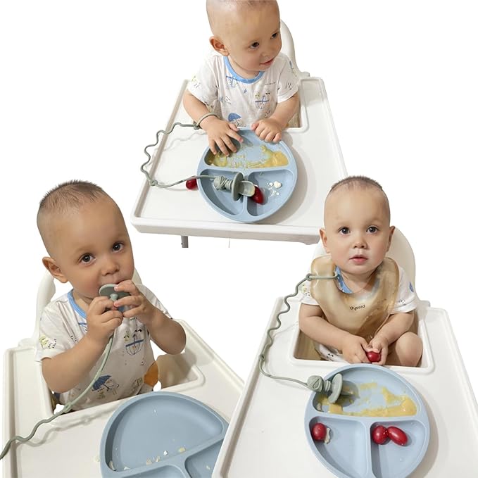 Baby Spoons Self Feeding 6+ Months Holder Strap Highchair Accessories-Gelinor Feeding Aid for Keep Spoon and Forks Set Close at Hand and Off The Ground(Green)-No Spoon