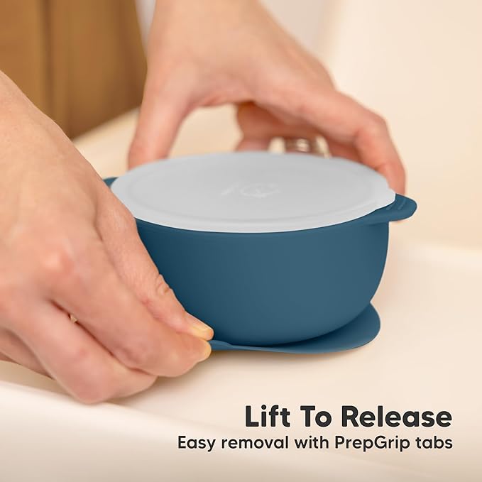 KeaBabies 2-Pack Baby Bowls with Suctions, Lids - Silicone Toddler Suction Bowls for Baby Boy, Girl, Kids, Food Grade Silicone, BPA-Free, Dishwasher Safe, Toddler Eating Essentials (Valiant)