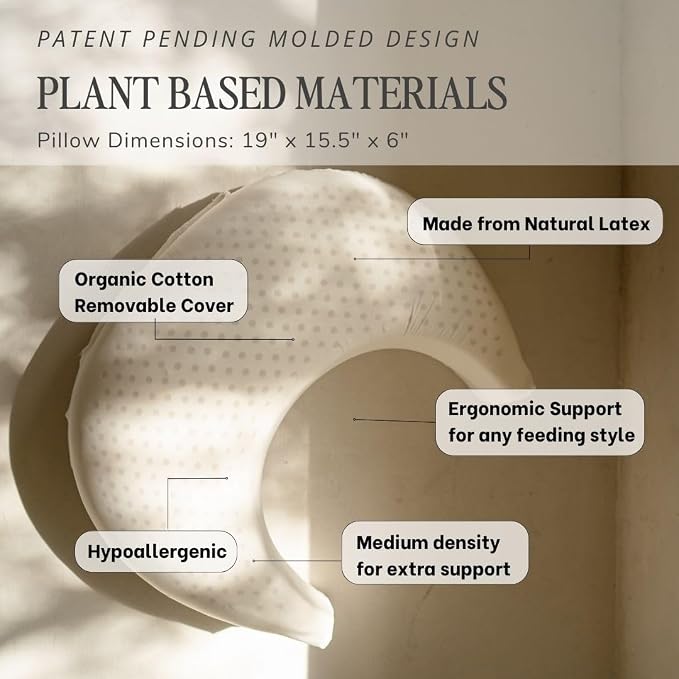 Natural Breastfeeding Pillow, Nursing and Posture Support, Plant Based Cushion with Organic Cotton Removable Cover (Natural)
