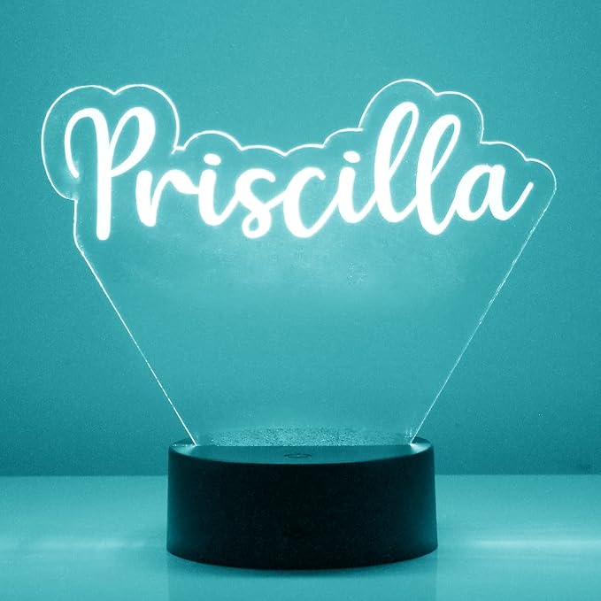 Custom Name LED Sign Night Light Lamp with Remote - Personalized Name or Image Display, Clear Acrylic Light Up Home Decor, 16 Colors & 4 Modes - Made in The USA (Style 39)
