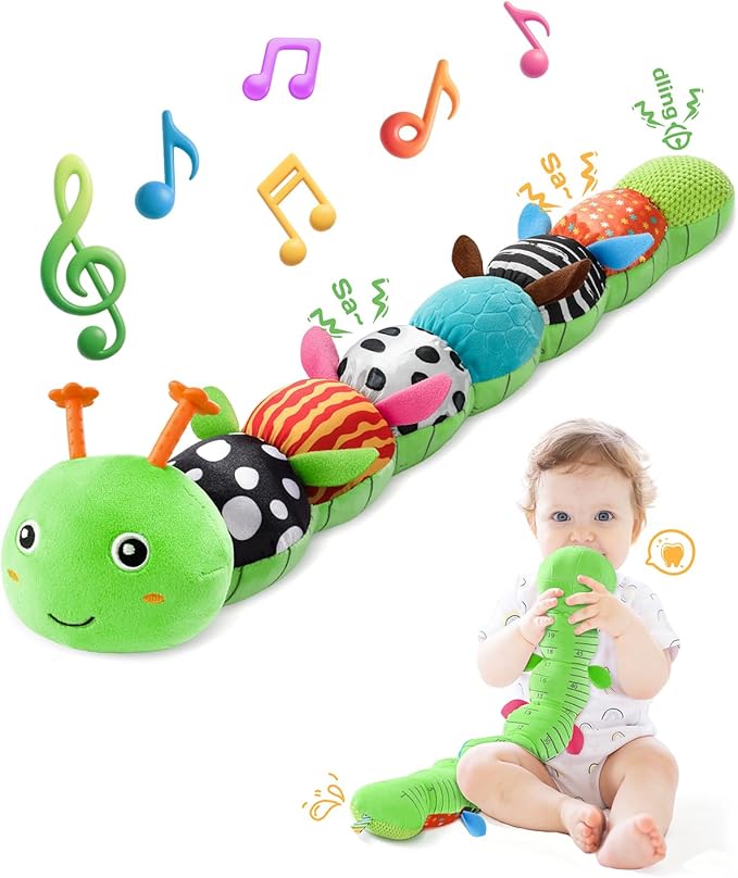 AWOTOY Baby Toys 6-12 Months Music Caterpillar,Stuffed Animals Infant Toys 0-3-6 Months,Baby Sensory Toys Tummy Time with Crinkle Rattle Teething Toys Boys Girls Gifts Birthday Easter Basket Stuffer