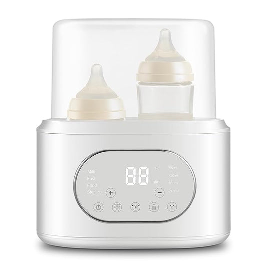Bottle Warmer, 10-in-1 Fast Baby Bottle Warmer for Breastmilk & Formula, Double Milk Warmer with Timer, Accurate Temp Control, Thaw, Steaming, Heat Food, Keep Warm and Night Light