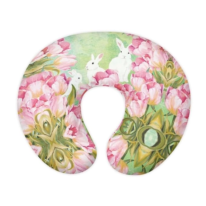 Stretchy Neutral Breastfeeding Pillow Cover Fit Standard Nursing Pillows,Ultra Soft and Cozy Nursing Pillow Slipcovers,Watercolor Pink Flowers Bunny