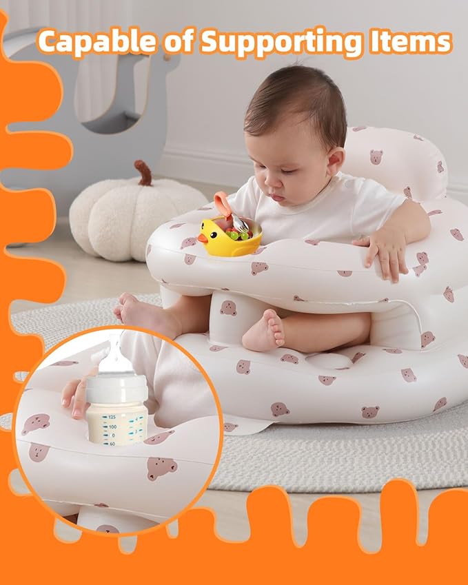 AGITVPS Upgrade Inflatable Baby Seat with Tray for Babies 3-36 Months, Built in Air Pump Bumbo Seat with Tray, Baby Chair Sit Me up Floor Seat for Baby, Learning to Sit&Feeding (Surround-Bear)