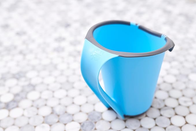 Plastic Bath Cup (800ml, 27 fl Ounce) Waterfall Rinser, Made in USA (Blue)