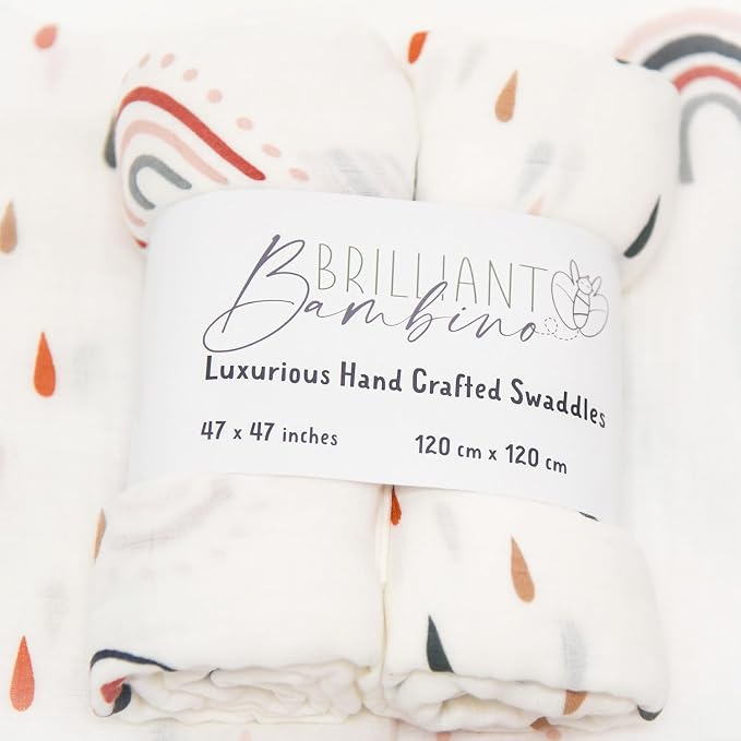 Baby Swaddle Blanket - 2 Pack | Boho Rainbows + Raindrops Set | Muslin Cotton Blend | Newborn Essentials | Boys & Girls Baby Stuff | Receiving Blanket | Rainbow Baby |