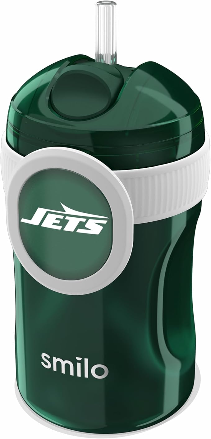 Smilo Straw Cup - New York Jets Officially Licensed NFL Sippy Cup - Baby and Toddler Cup with Weighted Silicone Straw and 8.5 oz Capacity - BPA-Free