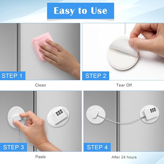 4PCS Refrigerator Locks Combination, Drill-Free Refrigerator Door Lock Fridge Lock with Password, Mini Digital Freezer Door Lock, White