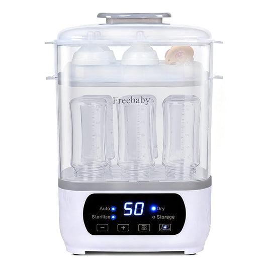 Freebaby Baby Bottle Steamer and Dryer, All-in-One Sterilizer and Dryer for All Baby Bottle, Bottle Sanitizer for Pacifiers&Breast Pump Parts, 8 Bottles Capacity and Auto-Off