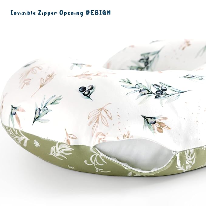 GRSSDER Nursing Pillow Cover Stretchy Minky Removable Nursing Covers for Breastfeeding Pillows, Ultra Soft Comfortable Slipcover for Baby Boy and Girls, Watercolor Olive Pattern