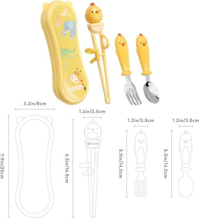 Toddler Utensils Stainless Steel Kids Silverware Set with Kids Spoons and Forks Set and Kids Chopsticks for Self Feeding Learning with Portable Case