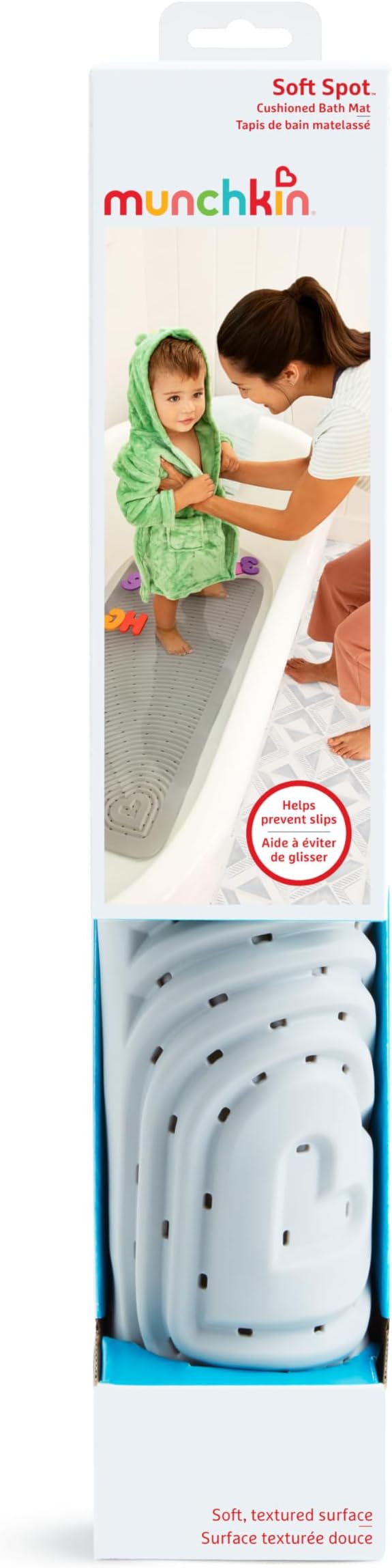 Munchkin Soft Spot Baby Bath Mat for Tub, Cushioned Bathtub Mat for Toddlers and Kids, 36"x17", Grey