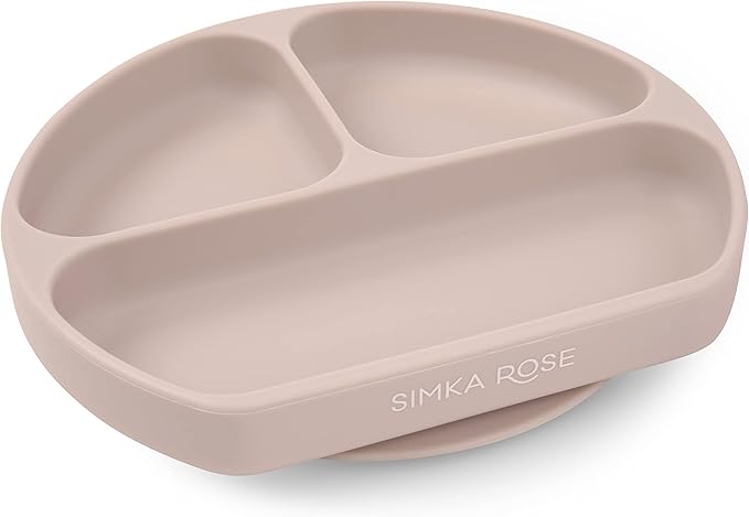 Simka Rose Baby Suction Plates for Baby & Toddler Plates Silicone Plate Baby Baby Dishes- BPA Free Silicone Divided Design Microwave & Dishwasher Safe - Baby Led Weaning Supplies Utensils (Pack of 1)