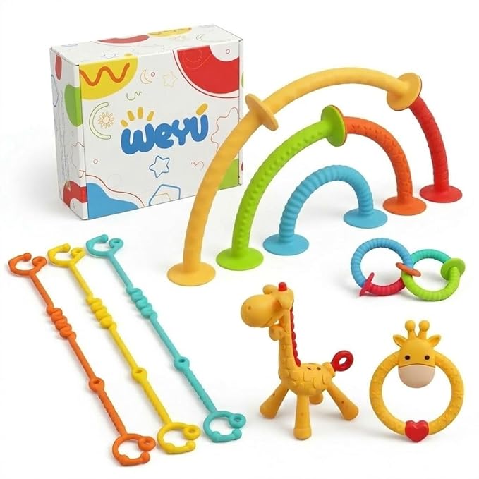 High Chair Suction Toys for Babies 3-24 Months ??Baby Sensory Toys, Strong Suction Cup Montessori Toys, Teething Toys BPA Free, Airplane Travel Essentials, Bath Toys for Toddlers
