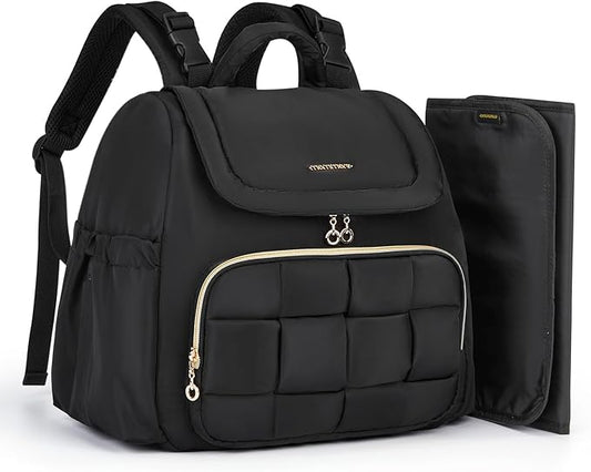 mommore Small Diaper Bag, Mini Baby Diaper Bag, Puffer Quilted Diaper Backpack with Changing Pad, Insulated Pockets, Stroller Strap, Woven Baby Bag for Travel Work