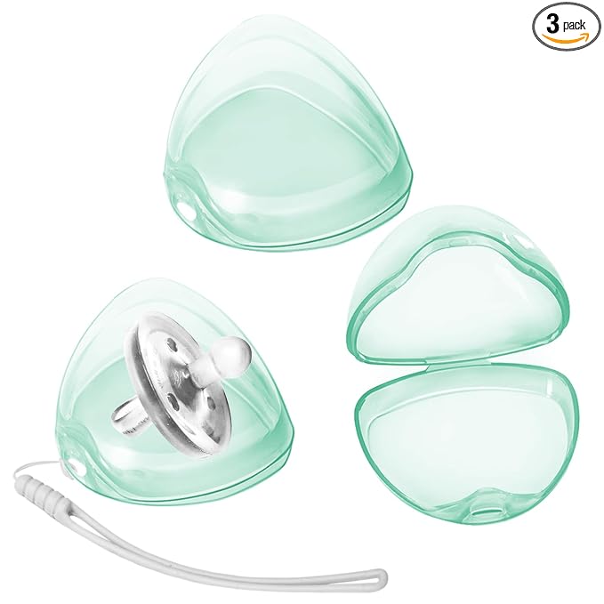 Nisxabebe Pacifier Case,3 Pack BPA Free Pacifiers Holder Case with Lanyard for Diaper Bag,Binky Container Box for Baby Binky Nipple Travel,Essential Pacifier Accessories,Easy to Clean,Green