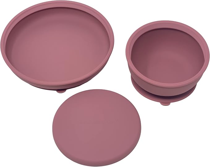 | Silicone Assist Plate and Assist Bowl Combo Pack for Toddler and Baby | Baby-Led Feeding (Dusty Rose)