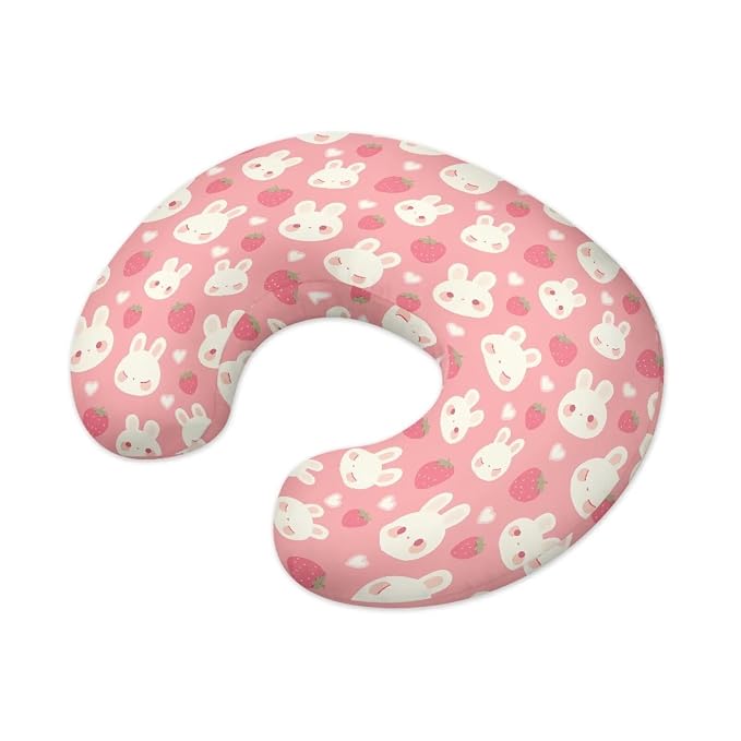 Cartoon Rabbit and Pink Strawberry Nursing Pillow Cover for Baby Boy Girl Breastfeeding Nursing Pillow Slipcovers Super Soft Breathable and Washable