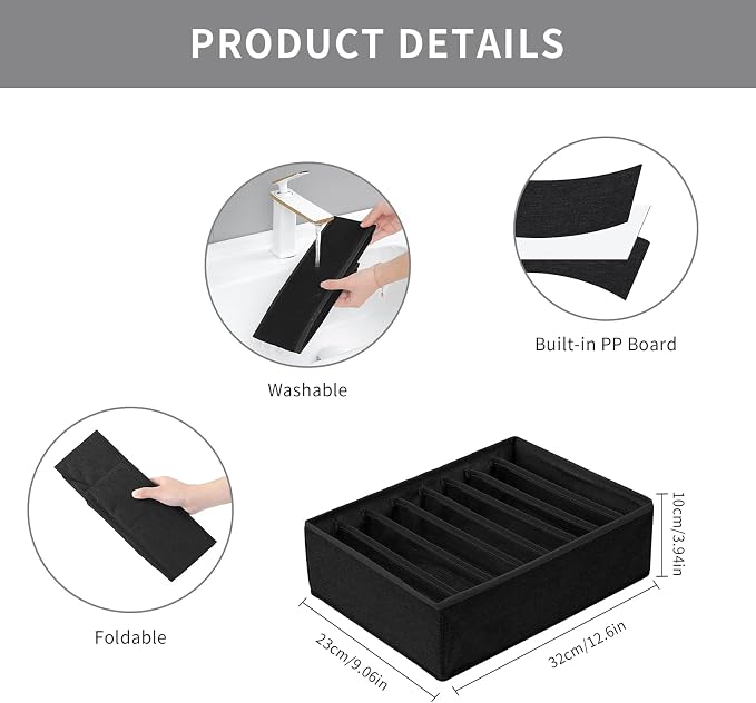 Qozary 4 Pack Drawer Organizers for Clothing, 8 Grids Foldable Closet Organizers and Storage Bins for Bedroom, Dresser Organizer Boxes for Thin T-shirts, Tank Tops