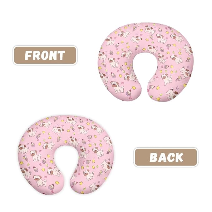 Lovely Dog Print Nursing Pillow Cover for U-Shaped Feeding Cushion Cover Pink Breastfeeding Pillow Slipcover with Hidden Zipper