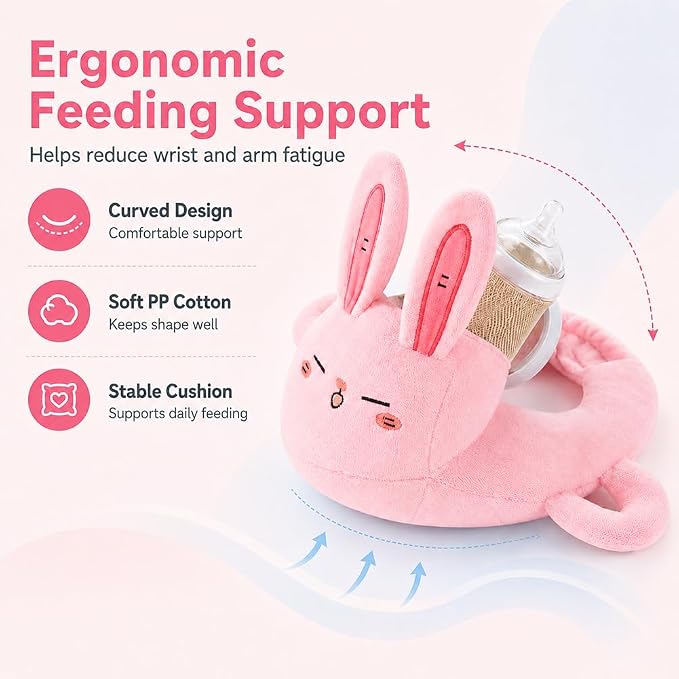 New Bottle Holder Pillow Plush for Self Feeding, Hands Free Feeding Nursing Assistant, Ergonomic Support Cushion, Soft Animal Cover Protector, Machine Washable (Brown Bear)