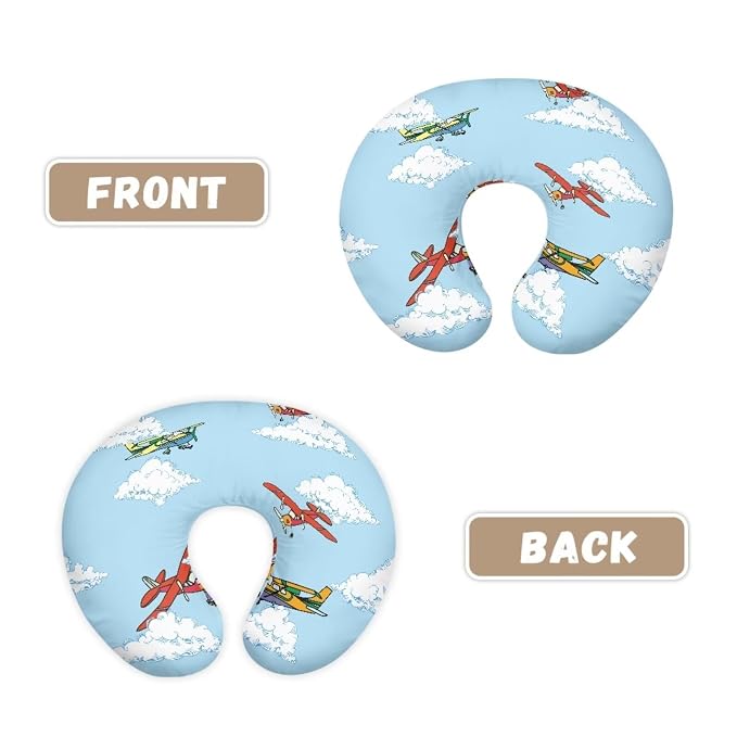 Aircraft Cloud Nursing Pillow Cover, Stretchy Soft Fabric Removable Covers for Breastfeeding Pillows Safely Fits On Standard Infant Nursing Pillows
