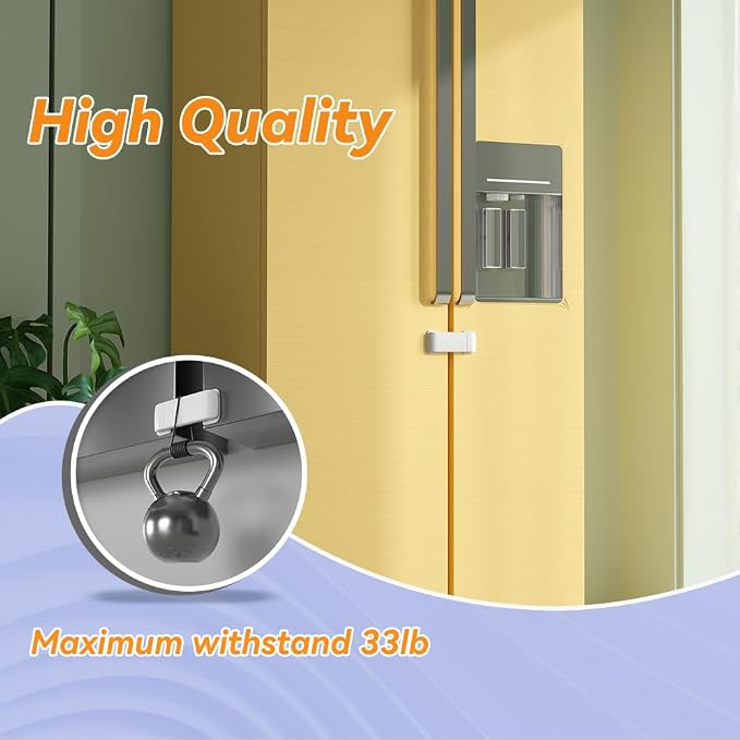SAFELON 2 Pcs Baby Safety French Fridge Door Lock, Childproof Double Door Refrigerator Lock, Cabinet Cupboard Lock for Toddlers & Babies, Easy to Install (White)