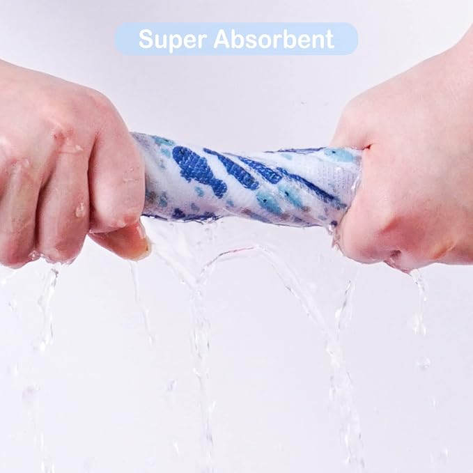Viviland Baby Washcloths, Super Soft Baby Bath Towels for Newborn 24 Pack, Absorbent Face & Body Wash Cloth for Baby Boy, Blue-Whale Pattern, 9 x 9 inch