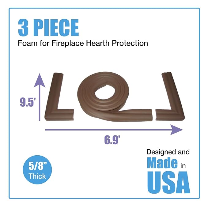 KidKusion Hearth Cushion | Made in USA | Brown | 8.33 Ft of Padding | Child Safety, Edge and Corner Guard, Babyproof Fireplace Bumper