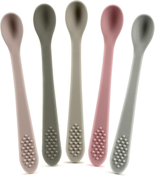 Baby Spoons First Stage Silicone Baby Spoon – Self Feeding Baby Utensils – Infant Spoons First Stage Baby Feeding Spoon - Soft & Gentle on Gums - BPA Free Silicone Baby Spoons Set (Pastel7)