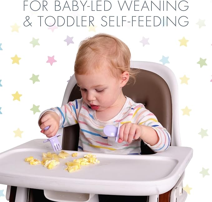 Elli&Nooli Baby Utensil Set - Self-Feeding Baby Spoons - Choke Protection Shield & Toddler Utensil - Dishwasher Safe Easy Cleanup - Lavender, 2-Piece Set