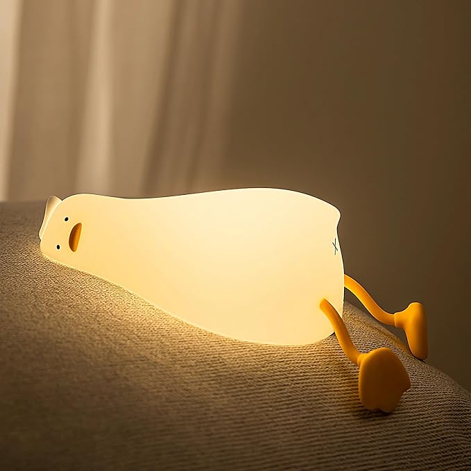 Lying Flat Duck Night Light with Timer, 3-Level Dimmable USB Rechargeable Bedside Lamp, Soothing Nursery Decor Gift for Kids, Boys, Girls, Teens
