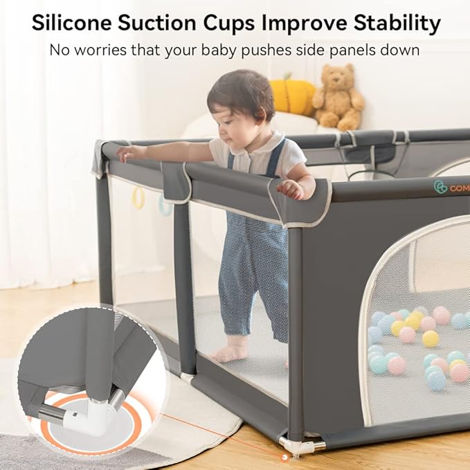COMOMY Baby Playpen for Toddlers, 79" x 63" Extra Large Playard, Safe and Non-Slip Baby Fence, Full Mesh Design, Indoor & Outdoor Kids Activity Center, Babies Play Pens (Dark Grey)