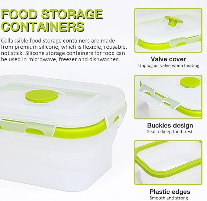 Collapsible Small Silicone Food Storage Container(12 Oz) 4 Pack, Silicone Storage Containers for Snack, Fruit, Stackable, Space Saving