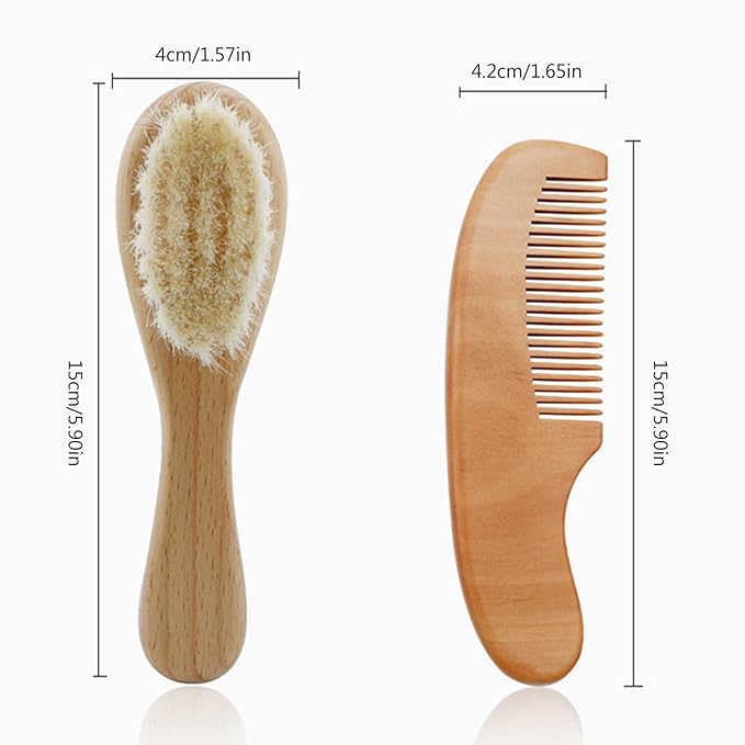 Infant Hair Brush Portable Wooden Handle Hair Brushes Caps Hair Comb Bath Soothing Brush For Newborns