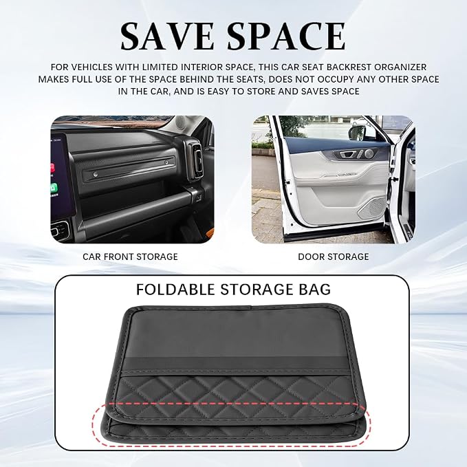 Car Seat Back Organizer, Car Organizers and Storage, PU Leather Vehicle Backseat Hanging Pocket, Automotive Accessories Multi-Pocket Storage Box Organizer Fit for Most Cars (Black, Style 2)