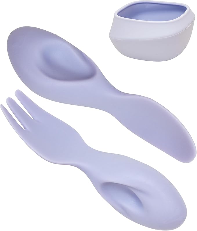 Toddler Utensils Set Ergonomic Fork and Spoon and Bowl Set Non-Slip Design for baby 1-4 Year Olds Self-Feeding BPA Free Silicone Microwave and Dishwasher Safe Fine Motor Skills (Purple)