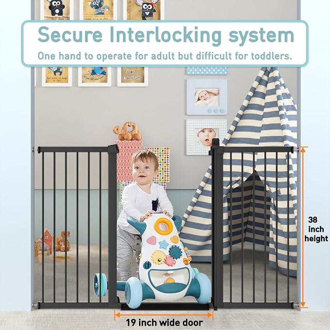 Fairy Baby Narrow Baby Gate 24.5"-29.5" Inch Wide, 38" Tall Pressure Mounted Auto-Close Small Pet Gate for Stairs and Doorways, No Drill Metal Safety Gate Indoor for Kids and Pets, Black