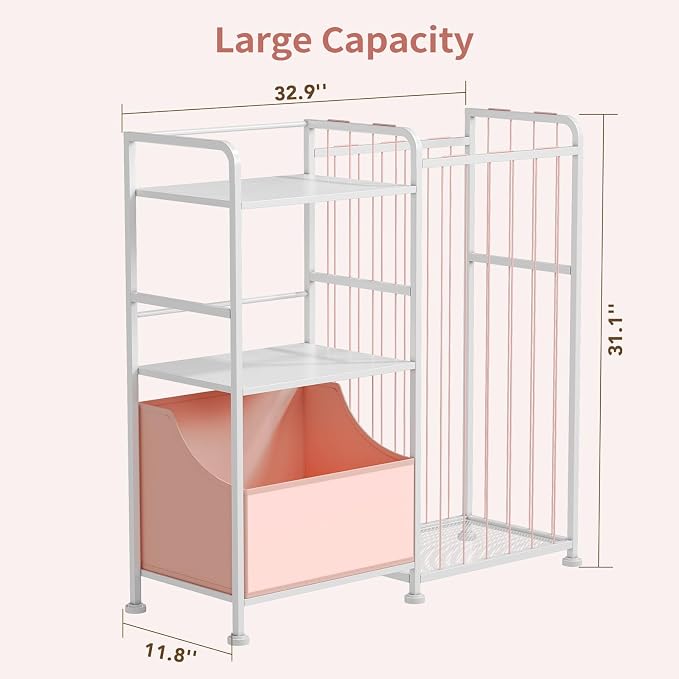 BBLIKE Kids Bookshelf and Toy Storage Organizer, Stuffed Animal Storage Holder with Fabric Toy Chest, 2-Tier Toddler Book Shelf for Kids Room, Playroom, Nursery, Pink