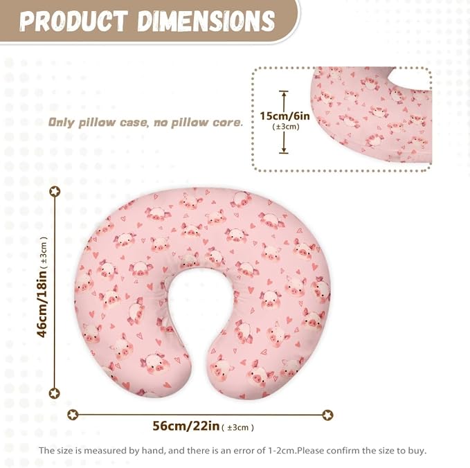Pink Pig Nursing Pillow Cover for Feeding Pillow Hidden Zipper Nursing Pillow Case