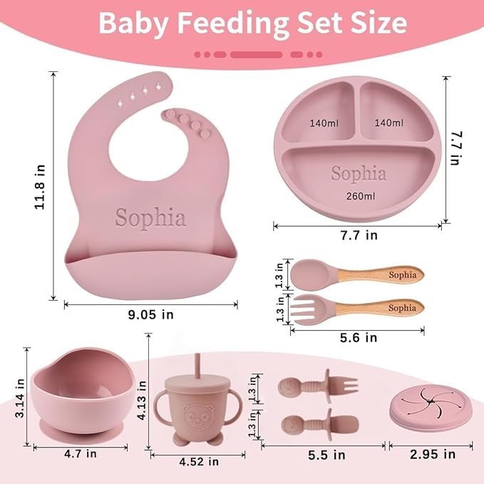Personalized Silicone Suction Plates for Baby，Custom Toddlers Spoon and Fork, Baby Feeding Set with Name,Baby Birthday Gift for Boy & Girl (Purple)