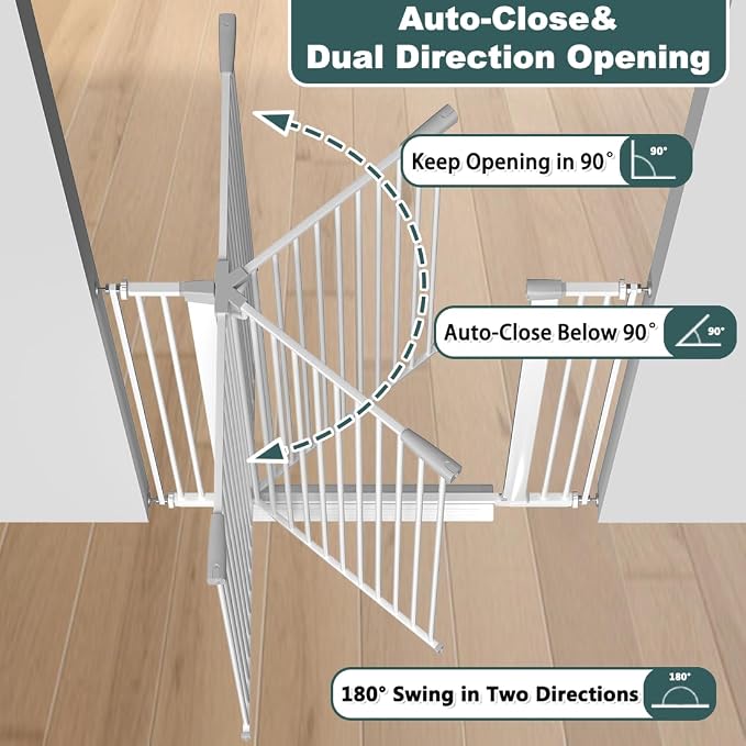 51.18" Tall Extra Tall Pet Gate Dog Door, Auto Close Safety Gates for Kitchen Living Room Doorways Hallway,Indoor Pet Gates for Dogs or Cats(Black) (White, 29.6-48.4")