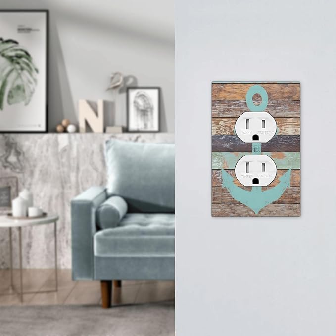 Timeworn Marine Weathered Wood Rustic Nautical Anchor Outlet Covers 1 Gang Duplex Light Switch Cover Decorative Switch Plates Electrical Receptacle Faceplate Wall Plate for Farmhouse Home Decor
