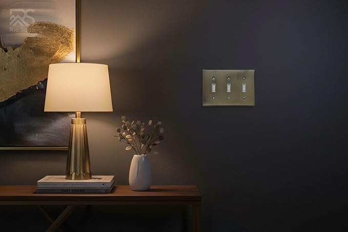Rio Salto BRASS Signature Collection Antique Metal Gold Triple Toggle Light Switch STANDARD SIZE Metal Wall Plate 3-Gang Wallplate Cover Covers Vinatge Matte Gold Finish (Toggle, 3-Gang)