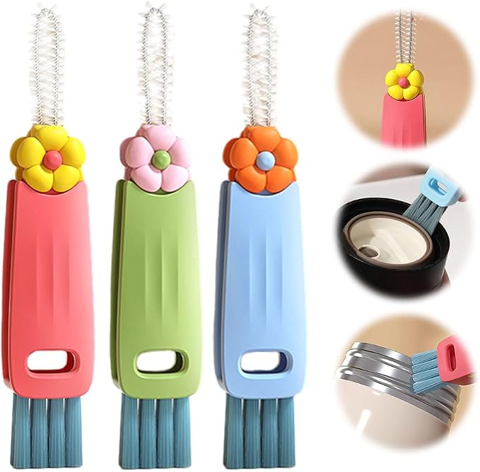 A-3 Pack Rotatable Cup Lid Cleaner Mouth Scrubber, 3 in 1 Crevice Cleaning Brush Set for Baby Bottle