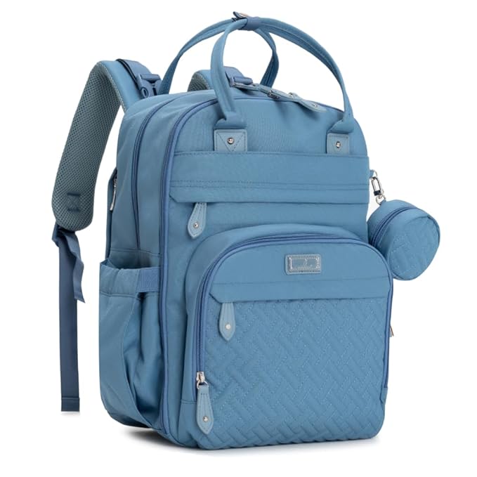 BabbleRoo Diaper Bag Backpack - Baby Essentials Travel Tote - Multi function Water Resistant Diaper Bag, Travel Essentials Baby Bag with Changing Pad, Stroller Straps & Pacifier Case - Light Blue