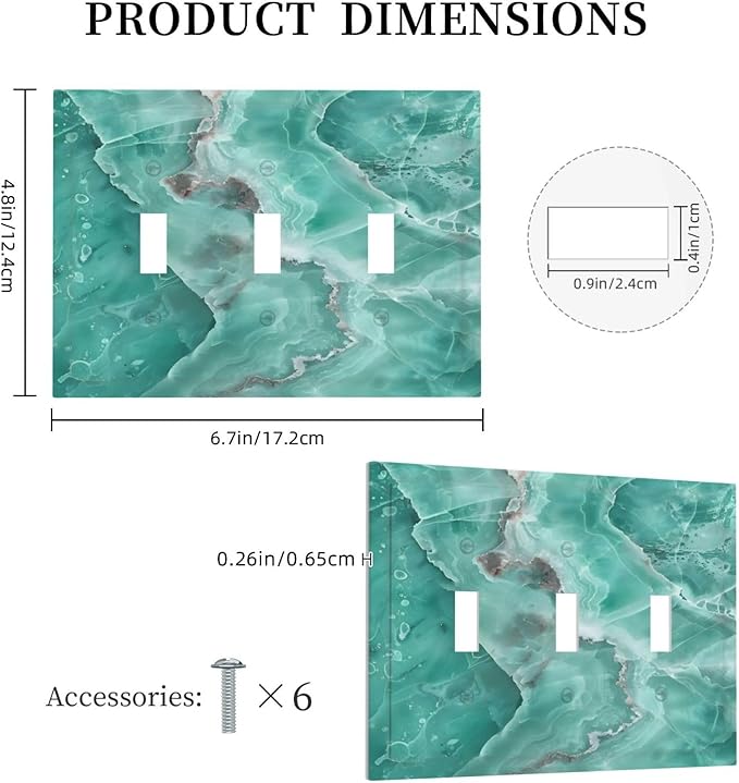 Turquoise Green Tiles Abstract Luxurious Print Decorative Switch Plates 3 Gang Wall Plate Triple Toggle Light Switch Cover Faceplate Electrical Wall Panels for Bathroom Kitchen Decor