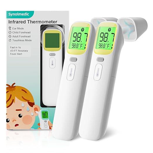 Forehead Ear Thermometer for Kids - Thermometer for Adults Baby FSA-HSA, Digital Infrared Thermometers,No Touch Fever Head Termometro with 1S Reading & Mute Mode,40 Memories(Yellow 2 Packs)