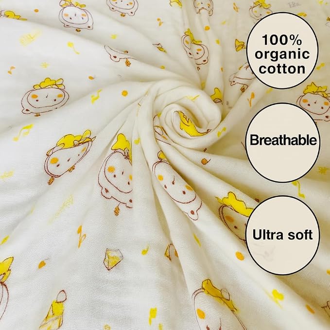 2-Pack Muslin Swaddle Blanket – 100% Organic Cotton Baby Blanket, 6-Layer Soft & Breathable, 43 × 43 in